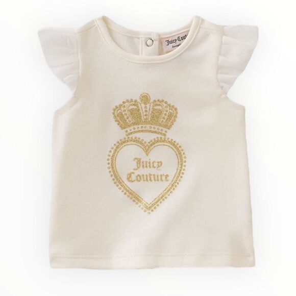 JUICY COUTURE | Ecru & Gold | TOP WITH GLITTER PRINT MESH SKIRT - Picture 2 of 3